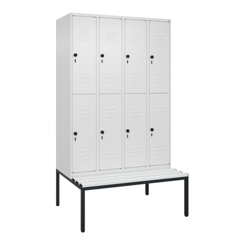 C+P Doppelstock-Spind Classic PLUS, Bank, 4 Abteile, 2120x1200x815mm, 9016/9016 Verschluss Sicherheits-Drehriegel Sitzbanktyp untergebaut Material Sitzfläche Kunststoff