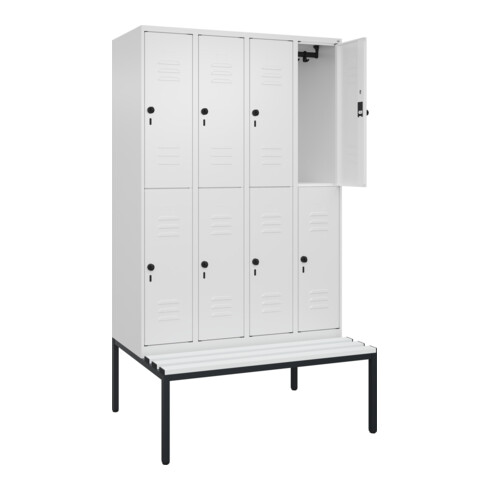 C+P Doppelstock-Spind Classic PLUS, Bank, 4 Abteile, 2120x1200x815mm, 9016/9016 Verschluss Sicherheits-Drehriegel Sitzbanktyp untergebaut Material Sitzfläche Kunststoff
