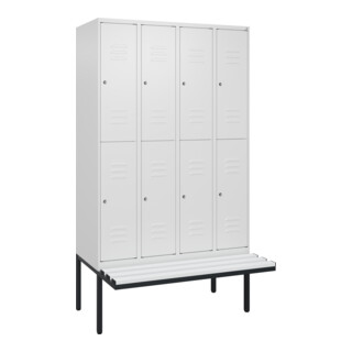 C+P Doppelstock-Spind Classic PLUS, Bank, 4 Abteile, 2120x1200x815mm, 9016/9016 Verschluss Zylinderschloss Sitzbanktyp auskragend Material Sitzfläche Kunststoff