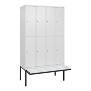C+P Doppelstock-Spind Classic PLUS, Bank, 4 Abteile, 2120x1200x815mm, 9016/9016 Verschluss Zylinderschloss Sitzbanktyp auskragend Material Sitzfläche Kunststoff