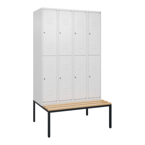 C+P Doppelstock-Spind Classic PLUS, Bank, 4 Abteile, 2120x1200x815mm, 9016/9016 Verschluss Zylinderschloss Sitzbanktyp untergebaut Material Sitzfläche Buche-Hartholz