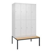 C+P Doppelstock-Spind Classic PLUS, Bank, 4 Abteile, 2120x1200x815mm, 9016/9016 Verschluss Zylinderschloss Sitzbanktyp untergebaut Material Sitzfläche Buche-Hartholz