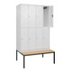 C+P Doppelstock-Spind Classic PLUS, Bank, 4 Abteile, 2120x1200x815mm, 9016/9016 Verschluss Zylinderschloss Sitzbanktyp untergebaut Material Sitzfläche Buche-Hartholz-2