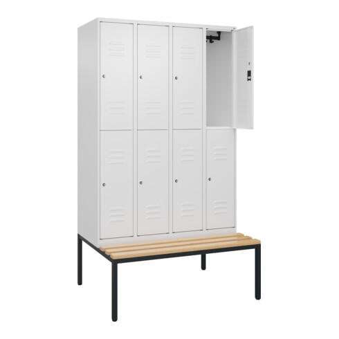 C+P Doppelstock-Spind Classic PLUS, Bank, 4 Abteile, 2120x1200x815mm, 9016/9016 Verschluss Zylinderschloss Sitzbanktyp untergebaut Material Sitzfläche Buche-Hartholz
