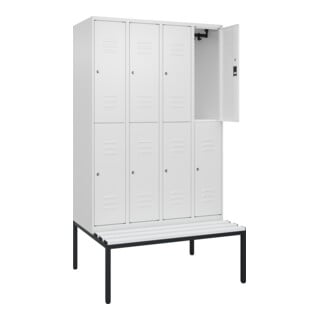 C+P Doppelstock-Spind Classic PLUS, Bank, 4 Abteile, 2120x1200x815mm, 9016/9016 Verschluss Zylinderschloss Sitzbanktyp untergebaut Material Sitzfläche Kunststoff