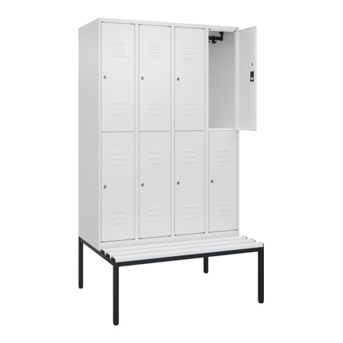 C+P Doppelstock-Spind Classic PLUS, Bank, 4 Abteile, 2120x1200x815mm, 9016/9016 Verschluss Zylinderschloss Sitzbanktyp untergebaut Material Sitzfläche Kunststoff