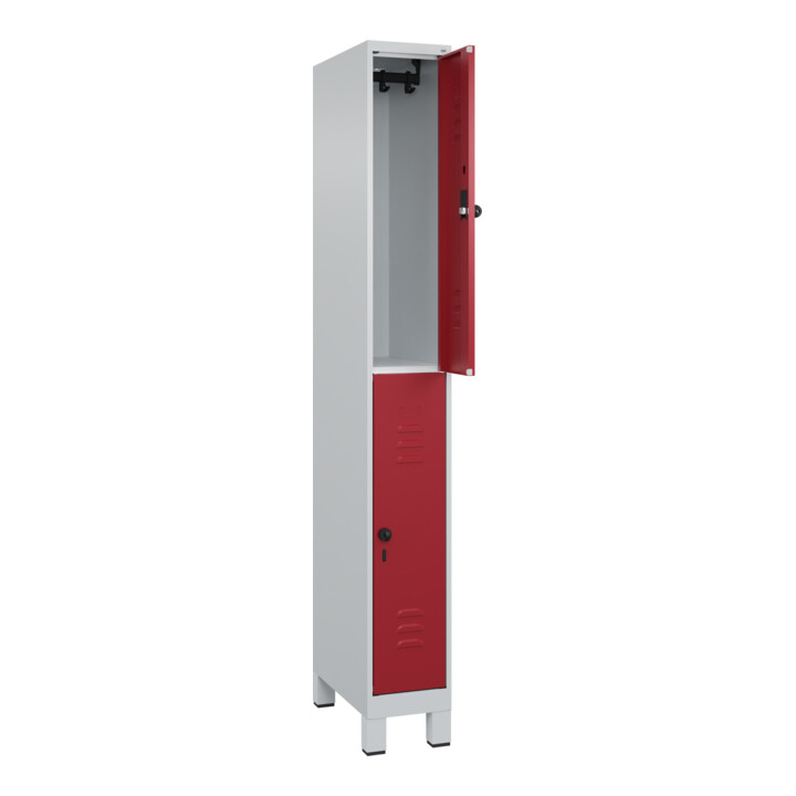 C+P Doppelstock-Spind Classic PLUS, Füße, 1 Abteil, 1950x250x500mm, 7035/3003