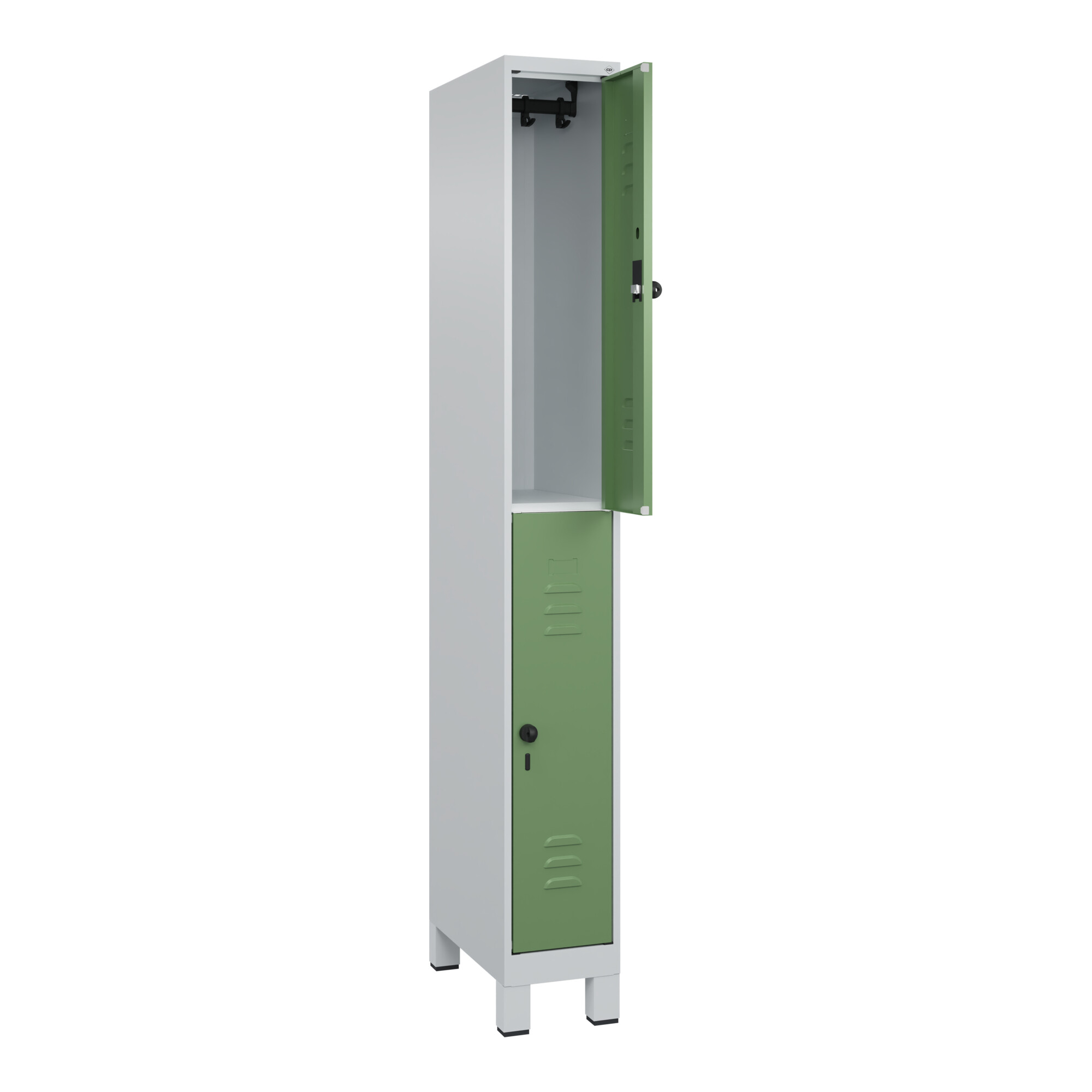 C+P Doppelstock-Spind Classic PLUS, Füße, 1 Abteil, 1950x250x500mm, 7035/6011 ; C + P Möbelsysteme