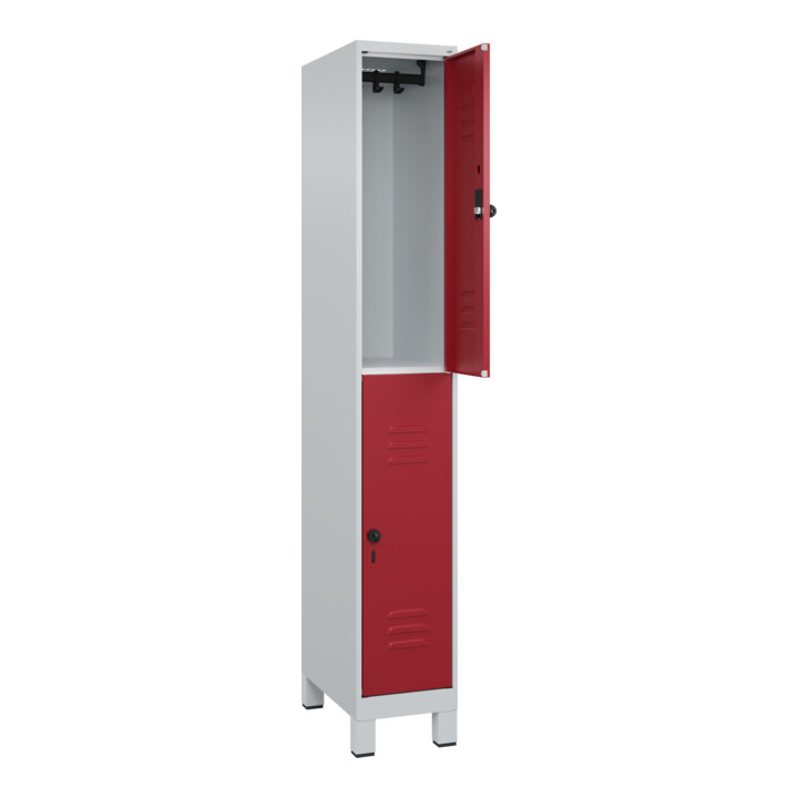 C+P Doppelstock-Spind Classic PLUS, Füße, 1 Abteil, 1950x300x500mm, 7035/3003