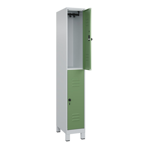 C+P Doppelstock-Spind Classic PLUS, Füße, 1 Abteil, 1950x300x500mm, 7035/6011