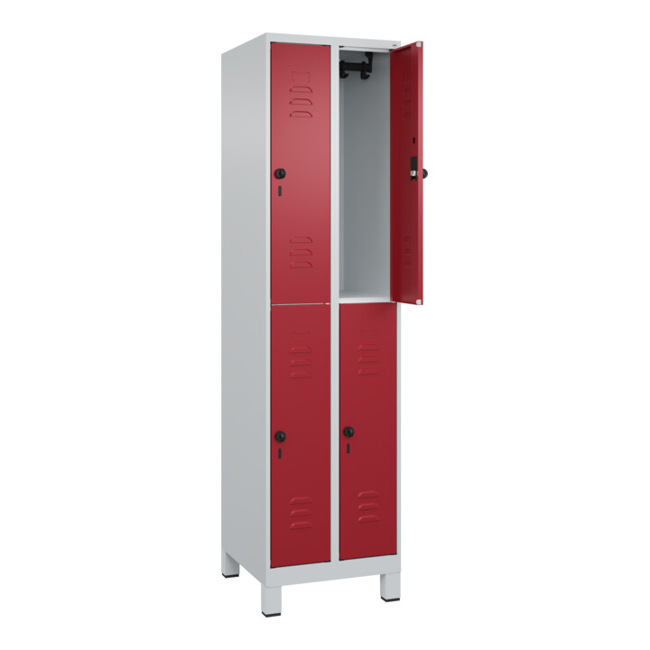 C+P Doppelstock-Spind Classic PLUS, Füße, 2 Abteile, 1950x500x500mm, 7035/3003