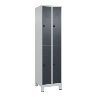 C+P Doppelstock-Spind Classic PLUS, Füße, 2 Abteile, 1950x500x500mm, 7035/7016