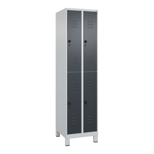 C+P Doppelstock-Spind Classic PLUS, Füße, 2 Abteile, 1950x500x500mm, 7035/7016