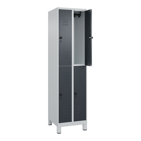 C+P Doppelstock-Spind Classic PLUS, Füße, 2 Abteile, 1950x500x500mm, 7035/7016