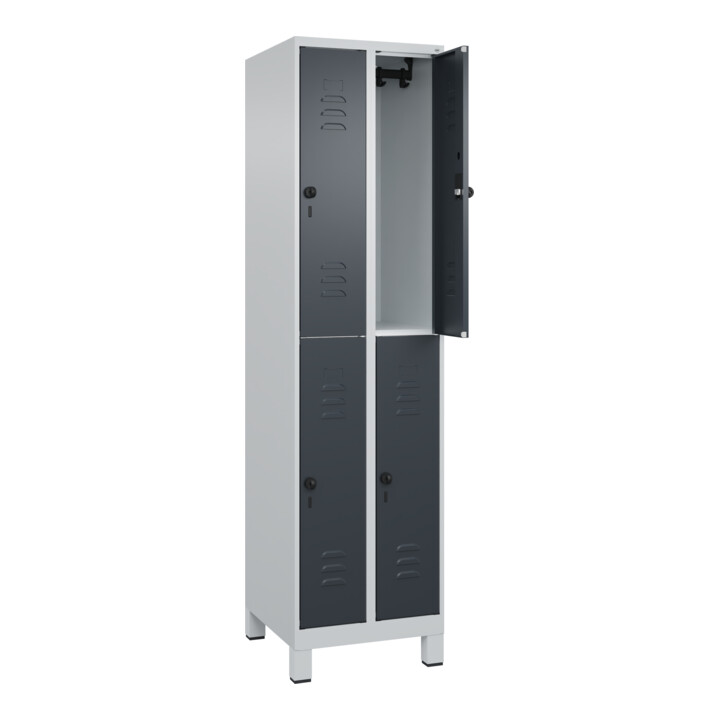 C+P Doppelstock-Spind Classic PLUS, Füße, 2 Abteile, 1950x500x500mm, 7035/7016