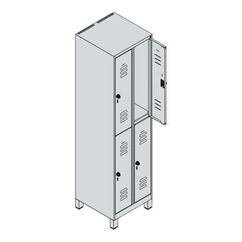 C+P Doppelstock-Spind Classic PLUS, Füße, 2 Abteile, 1950x500x500mm, 7035/7016