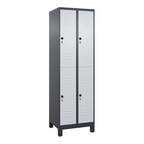 C+P Doppelstock-Spind Classic PLUS, Füße, 2 Abteile, 1950x600x500mm, 7016/7035