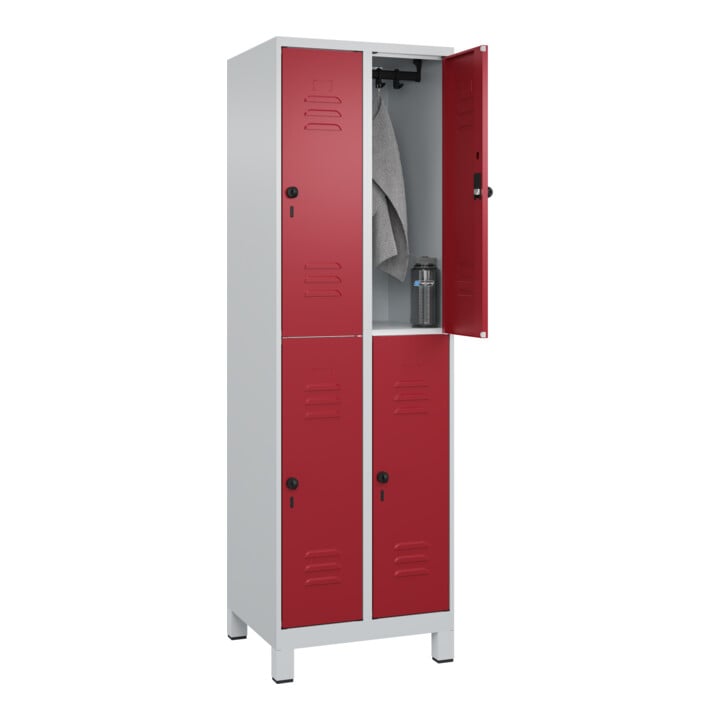 C+P Doppelstock-Spind Classic PLUS, Füße, 2 Abteile, 1950x600x500mm, 7035/3003