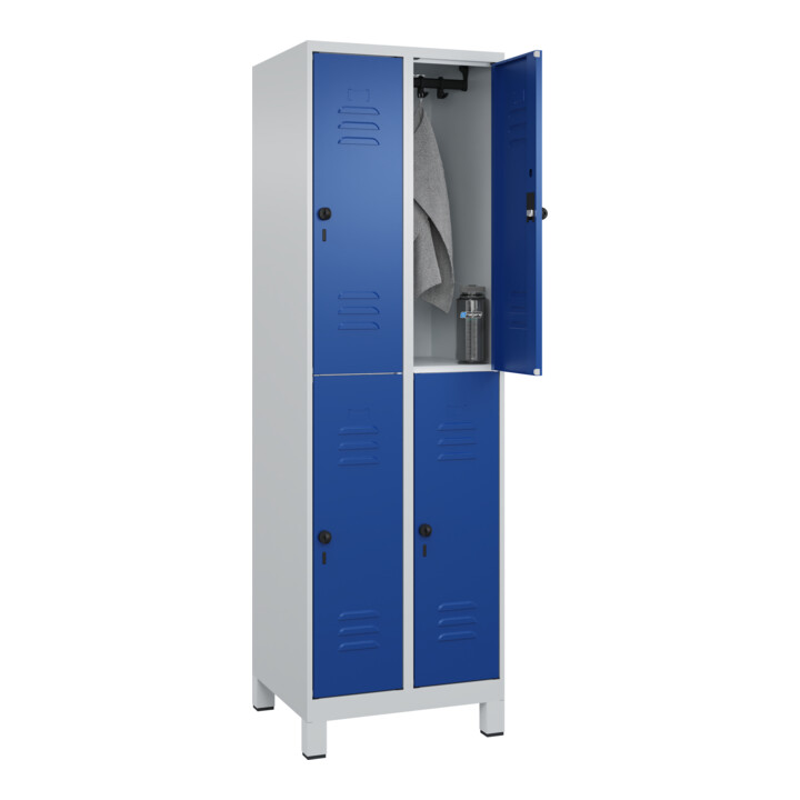 C+P Doppelstock-Spind Classic PLUS, Füße, 2 Abteile, 1950x600x500mm, 7035/5010