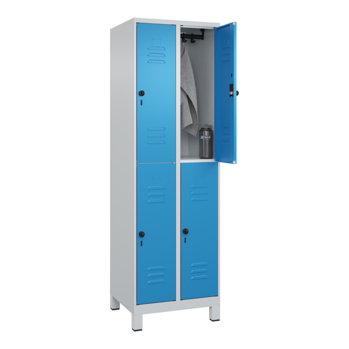 C+P Doppelstock-Spind Classic PLUS, Füße, 2 Abteile, 1950x600x500mm, 7035/5012