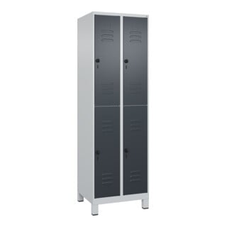 C+P Doppelstock-Spind Classic PLUS, Füße, 2 Abteile, 1950x600x500mm, 7035/7016