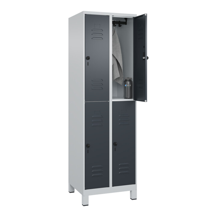 C+P Doppelstock-Spind Classic PLUS, Füße, 2 Abteile, 1950x600x500mm, 7035/7016