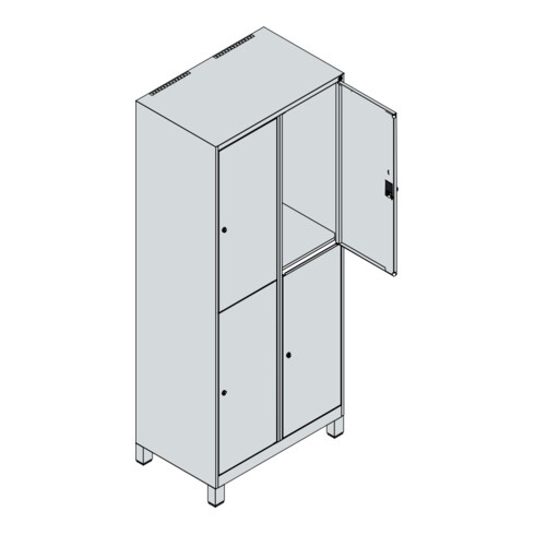 C+P Doppelstock-Spind Classic PLUS, Füße, 2 Abteile, 1950x800x500mm, 7035/7035