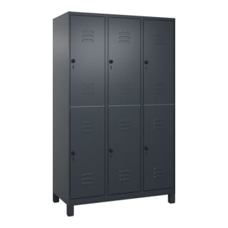 C+P Doppelstock-Spind Classic PLUS, Füße, 3 Abteile, 1950x1200x500mm, 7016/7016