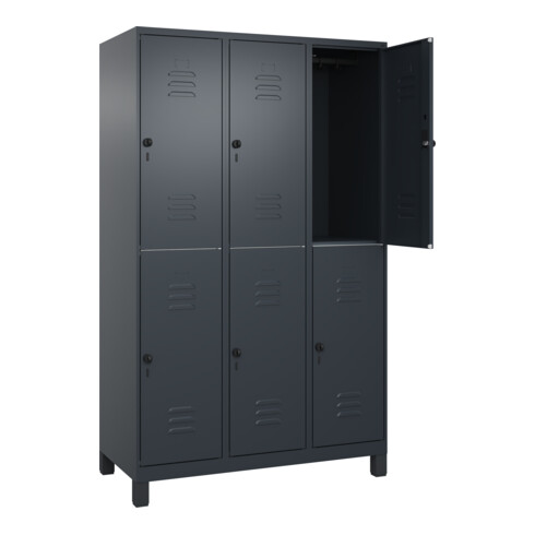 C+P Doppelstock-Spind Classic PLUS, Füße, 3 Abteile, 1950x1200x500mm, 7016/7016