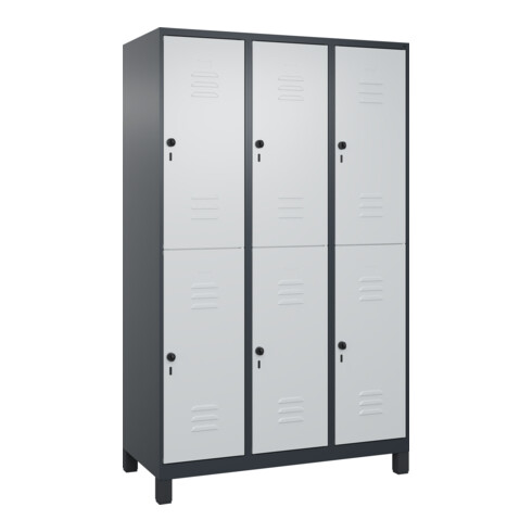 C+P Doppelstock-Spind Classic PLUS, Füße, 3 Abteile, 1950x1200x500mm, 7016/7035