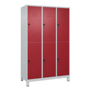 C+P Doppelstock-Spind Classic PLUS, Füße, 3 Abteile, 1950x1200x500mm, 7035/3003
