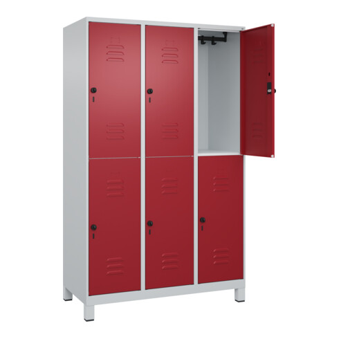 C+P Doppelstock-Spind Classic PLUS, Füße, 3 Abteile, 1950x1200x500mm, 7035/3003