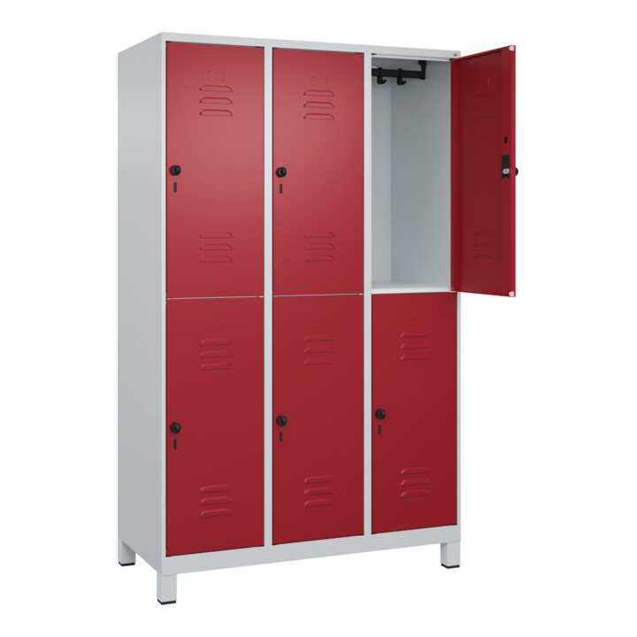 C+P Doppelstock-Spind Classic PLUS, Füße, 3 Abteile, 1950x1200x500mm, 7035/3003