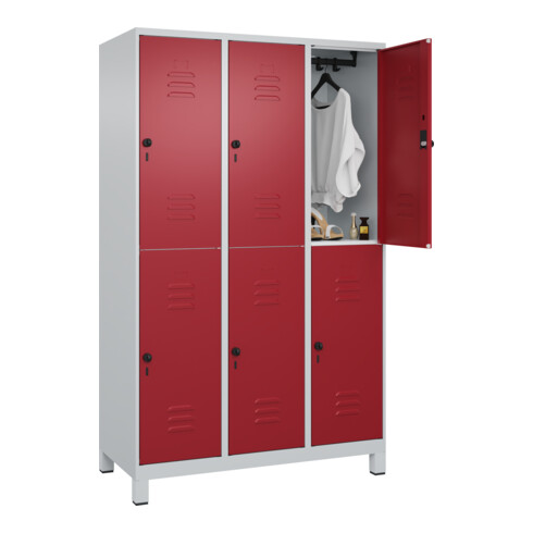 C+P Doppelstock-Spind Classic PLUS, Füße, 3 Abteile, 1950x1200x500mm, 7035/3003