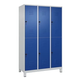 C+P Doppelstock-Spind Classic PLUS, Füße, 3 Abteile, 1950x1200x500mm, 7035/5010