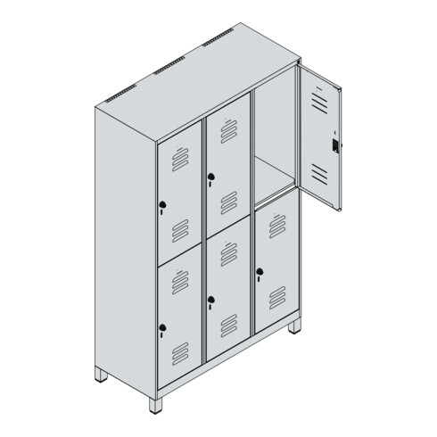 C+P Doppelstock-Spind Classic PLUS, Füße, 3 Abteile, 1950x1200x500mm, 7035/6011