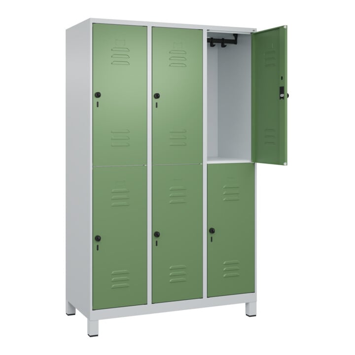 C+P Doppelstock-Spind Classic PLUS, Füße, 3 Abteile, 1950x1200x500mm, 7035/6011