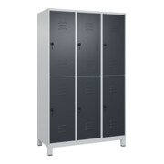 C+P Doppelstock-Spind Classic PLUS, Füße, 3 Abteile, 1950x1200x500mm, 7035/7016