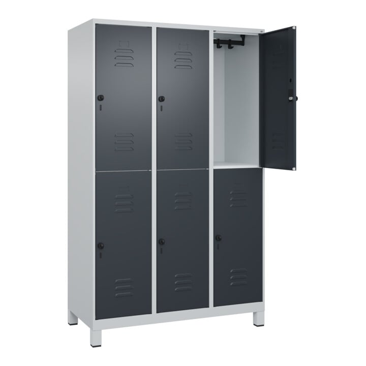 C+P Doppelstock-Spind Classic PLUS, Füße, 3 Abteile, 1950x1200x500mm, 7035/7016