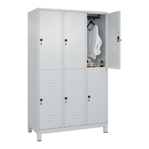 C+P Doppelstock-Spind Classic PLUS, Füße, 3 Abteile, 1950x1200x500mm, 7035/7035