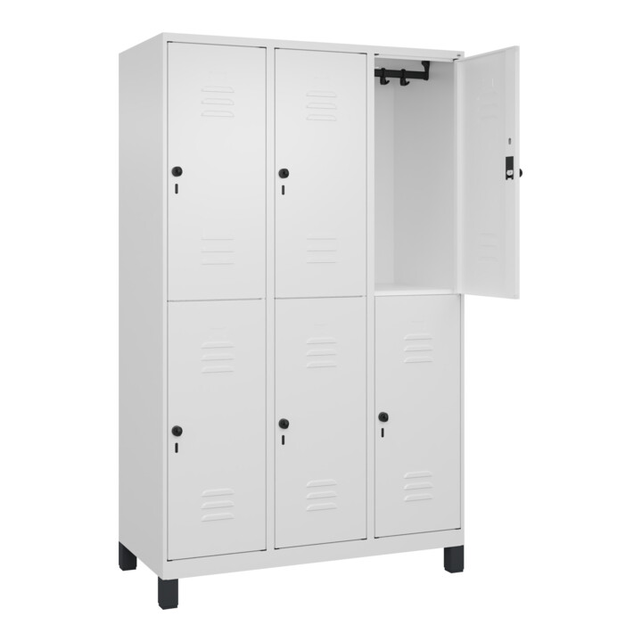 C+P Doppelstock-Spind Classic PLUS, Füße, 3 Abteile, 1950x1200x500mm, 9016/9016
