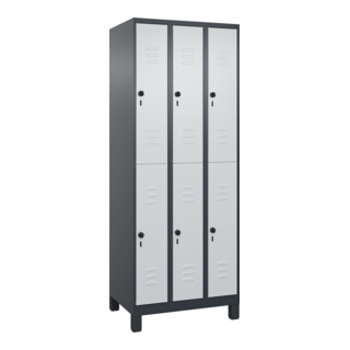 C+P Doppelstock-Spind Classic PLUS, Füße, 3 Abteile, 1950x750x500mm, 7016/7035