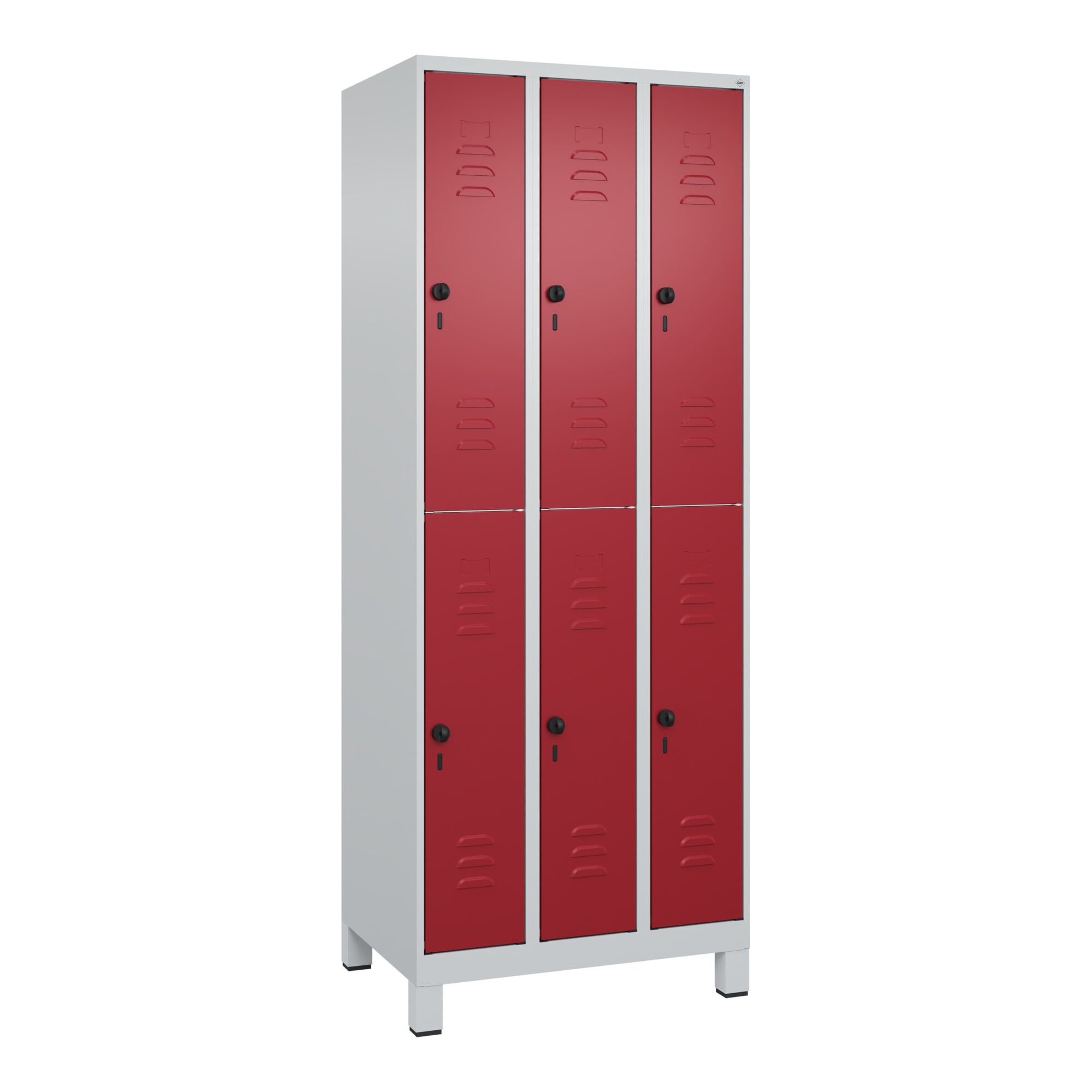 C+P Doppelstock-Spind Classic PLUS, Füße, 3 Abteile, 1950x750x500mm, 7035/3003 ; C + P Möbelsysteme