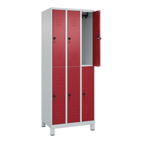 C+P Doppelstock-Spind Classic PLUS, Füße, 3 Abteile, 1950x750x500mm, 7035/3003