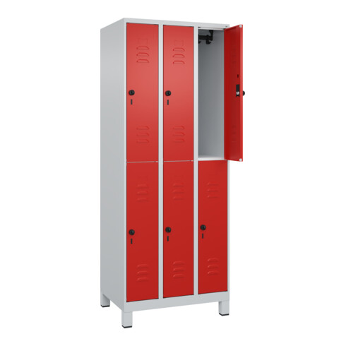 C+P Doppelstock-Spind Classic PLUS, Füße, 3 Abteile, 1950x750x500mm, 7035/3020