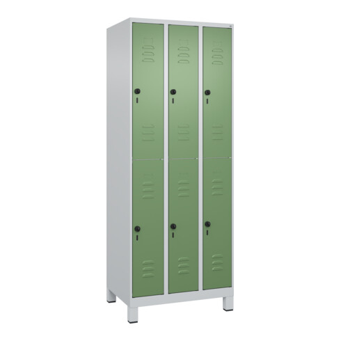C+P Doppelstock-Spind Classic PLUS, Füße, 3 Abteile, 1950x750x500mm, 7035/6011