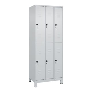 C+P Doppelstock-Spind Classic PLUS, Füße, 3 Abteile, 1950x750x500mm, 7035/7035
