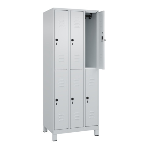 C+P Doppelstock-Spind Classic PLUS, Füße, 3 Abteile, 1950x750x500mm, 7035/7035