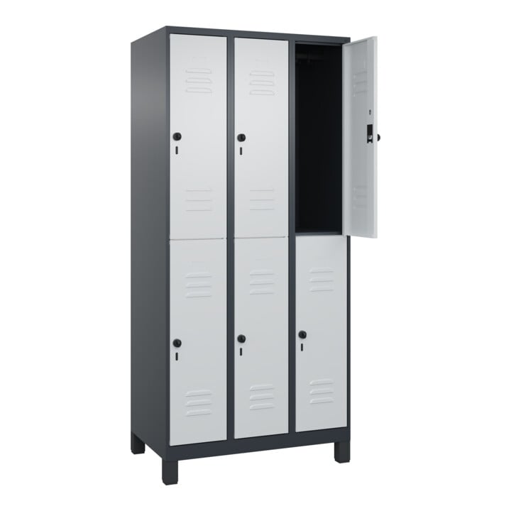 C+P Doppelstock-Spind Classic PLUS, Füße, 3 Abteile, 1950x900x500mm, 7016/7035