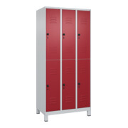 C+P Doppelstock-Spind Classic PLUS, Füße, 3 Abteile, 1950x900x500mm, 7035/3003